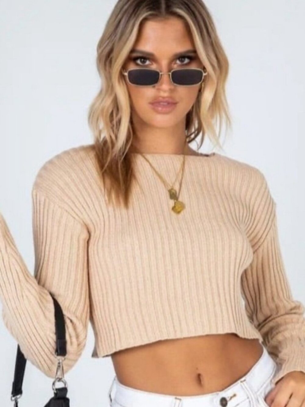 Princess Polly Ribbed Long Sleeve Crop Sweater